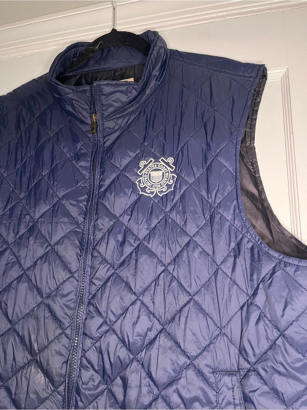 Weatherproof Vintage Navy Quilted Vest with US Coast Guard Crest Patch Men's XL